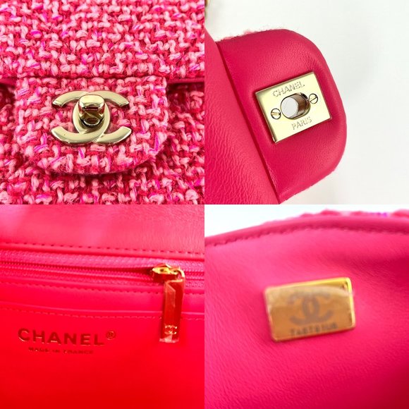Authentic CHANEL Wool Tweed 2022 Pink Rectangular Mini Flap Bag - Picture 10 of 12
